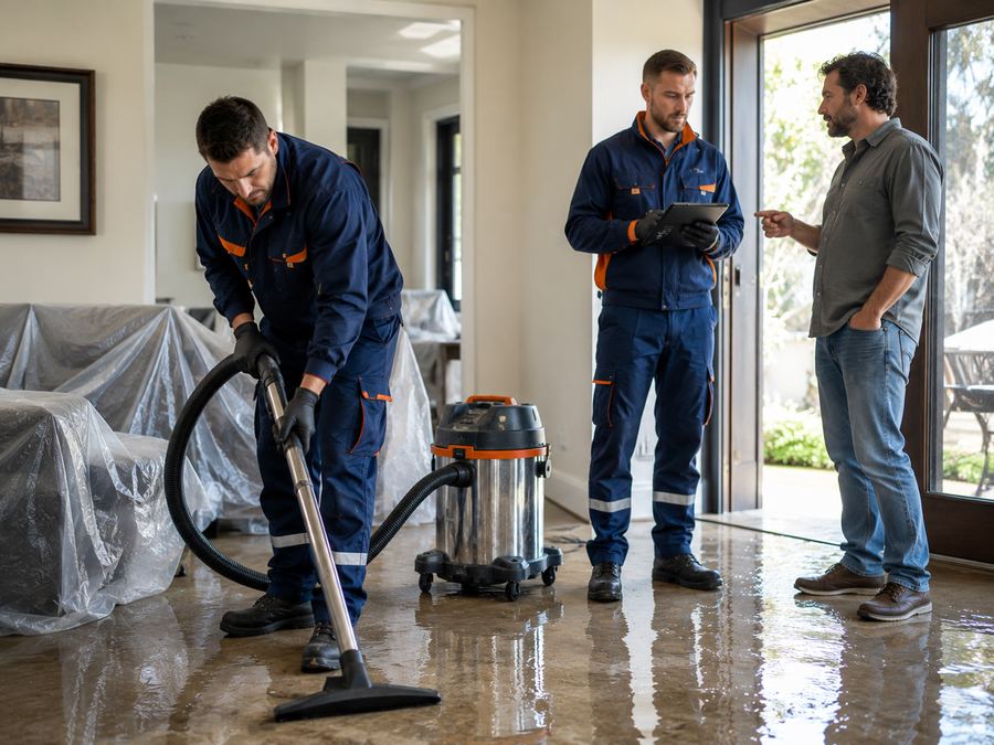 Extracción de agua en vivienda afectada por inundación