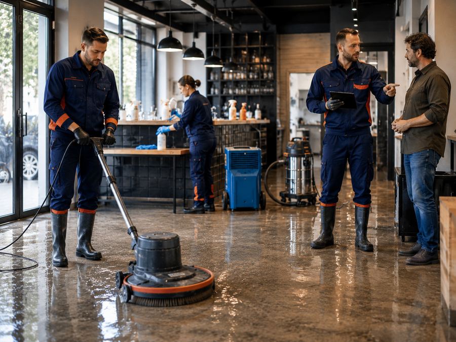 Limpieza y secado técnico en local comercial