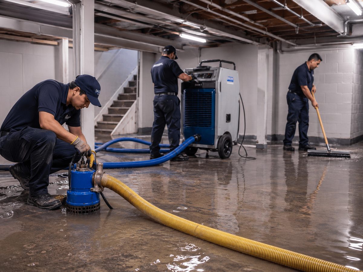 Equipo AquaSeco extrayendo agua en un espacio inundado